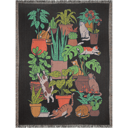 Cats in Plants Woven Blankets For Cat Lover And Plant Lover. Gift For Crazy Plant Lady And Crazy Cat Lady.