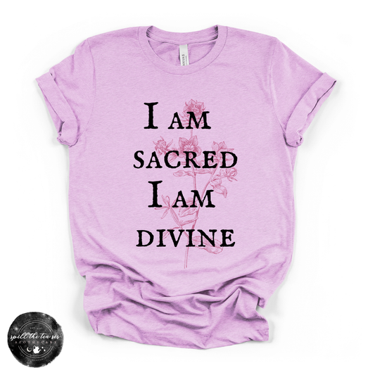 I Am Sacred, I Am Divine Tee | Spiritual Affirmation Graphic T-Shirt – Heather Prism Lilac