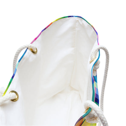 Bespattered Facade Rainbow Plaid Weekend Beach Tote Bag with Cotton Rope Handles