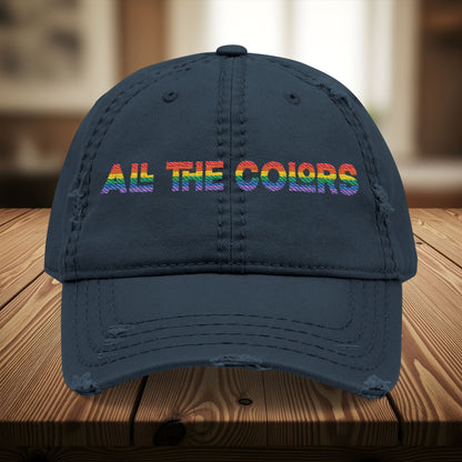 Bespattered Facade "All the Colors" Rainbow Embroidered Distressed Dad Hat