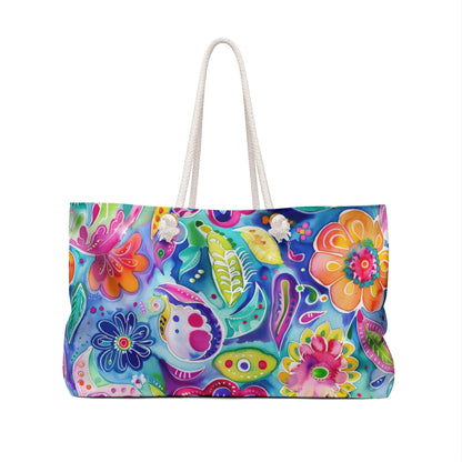 Bespattered Facade Colorful Flowers Weekend Beach Tote Bag with Cotton Rope Handles
