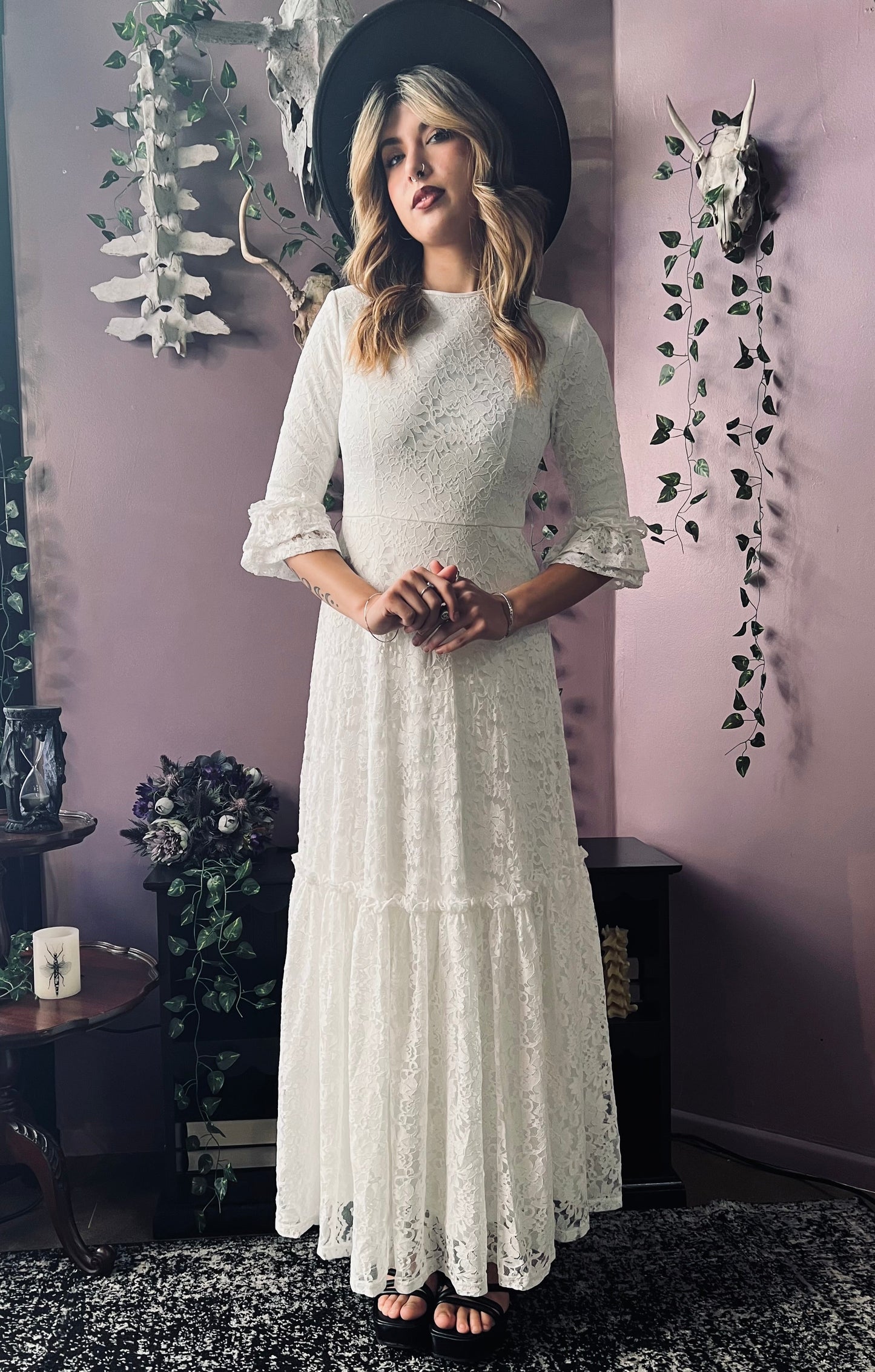 Ivory Floral Lace Maxi Dress