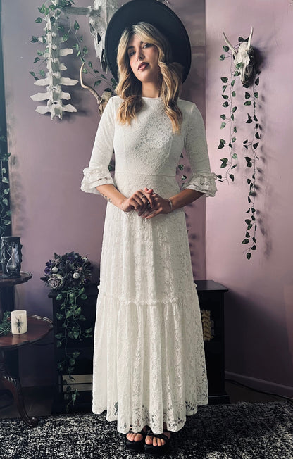 Ivory Floral Lace Maxi Dress