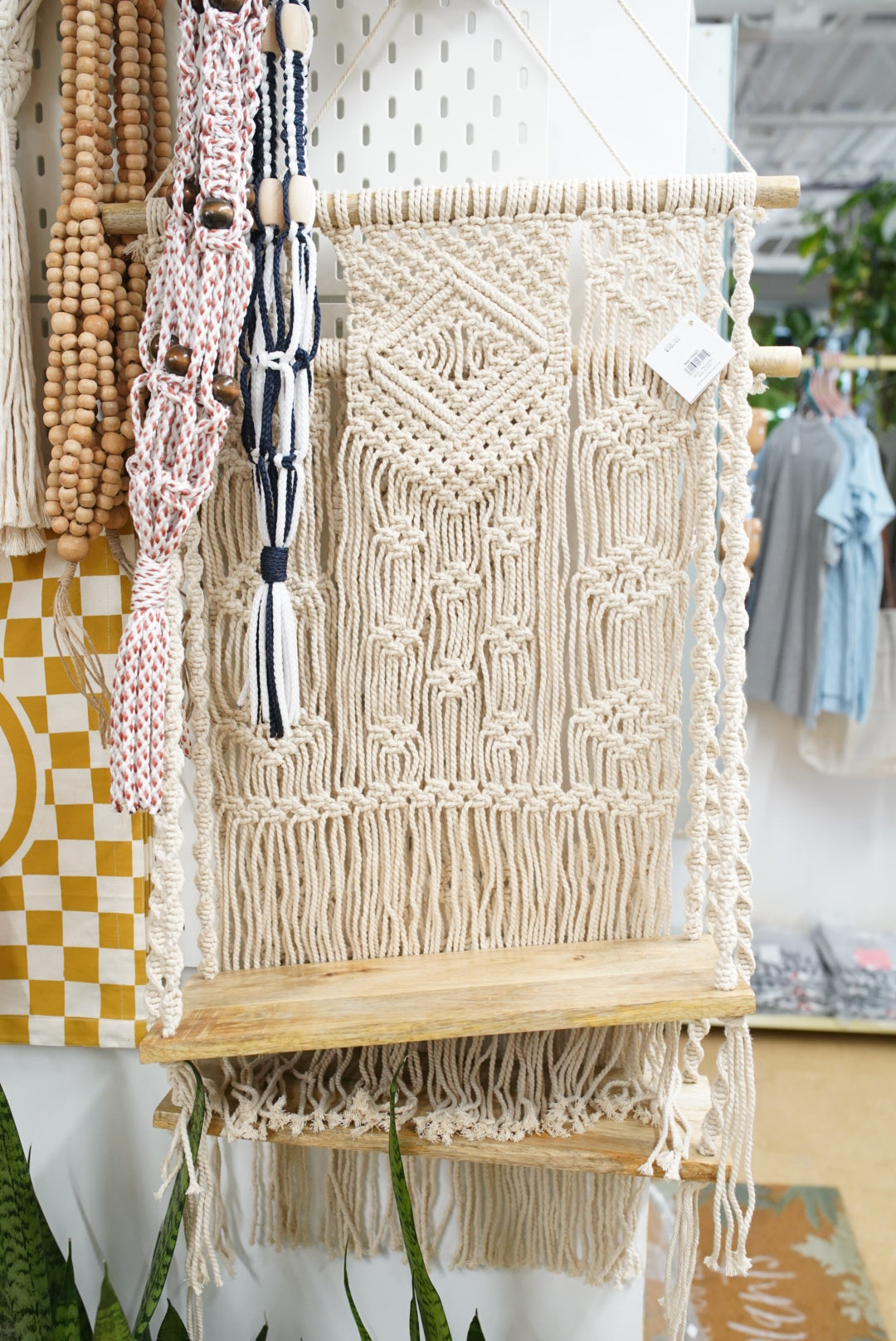 Boho Macrame Wall Shelf with Tassels – macrame plant hangers