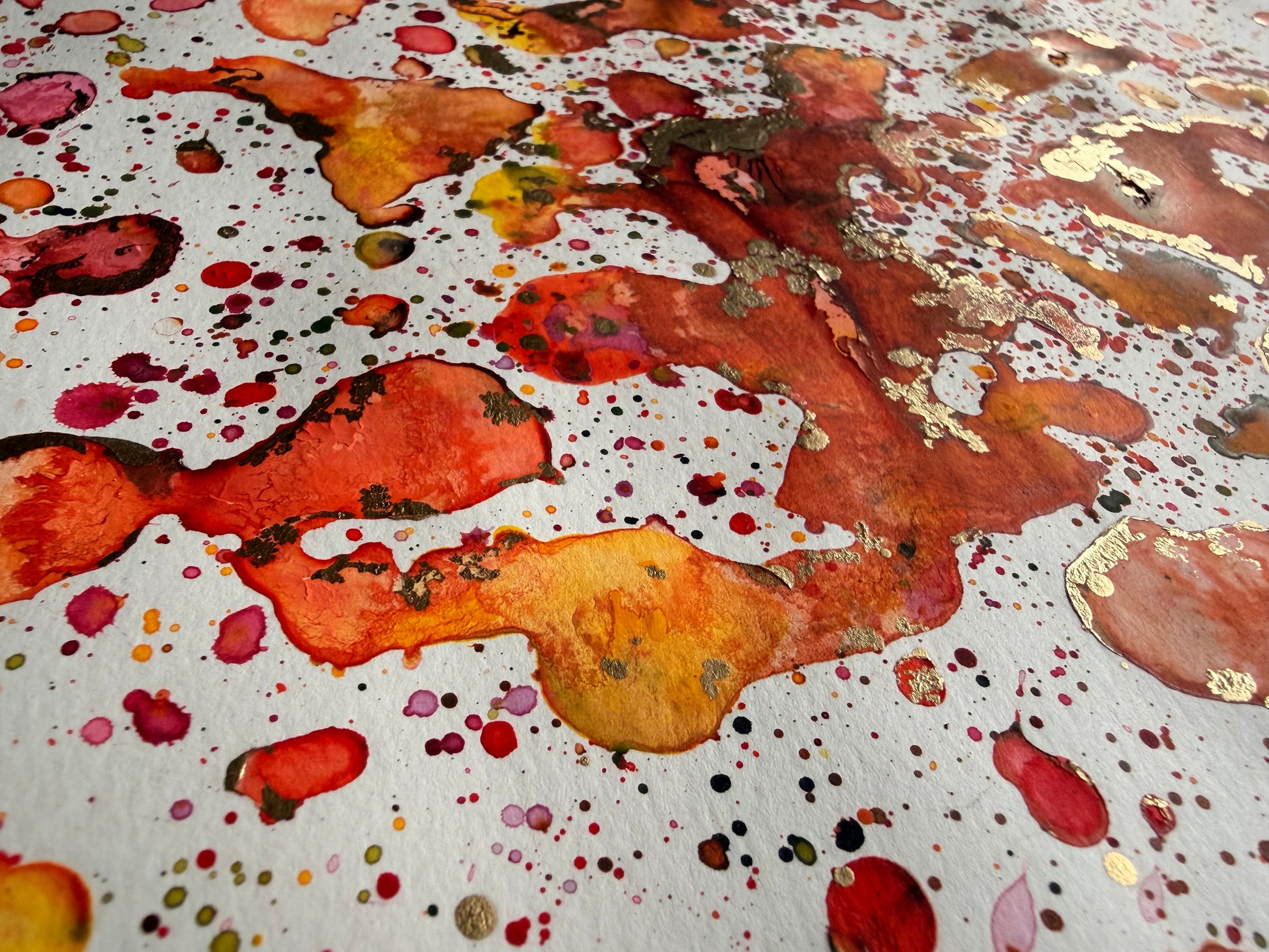 Red & Gold Watercolor Painting 14x17 - Original Art –