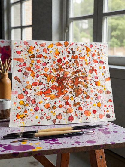 Red & Gold Watercolor Painting 14x17 - Original Art –