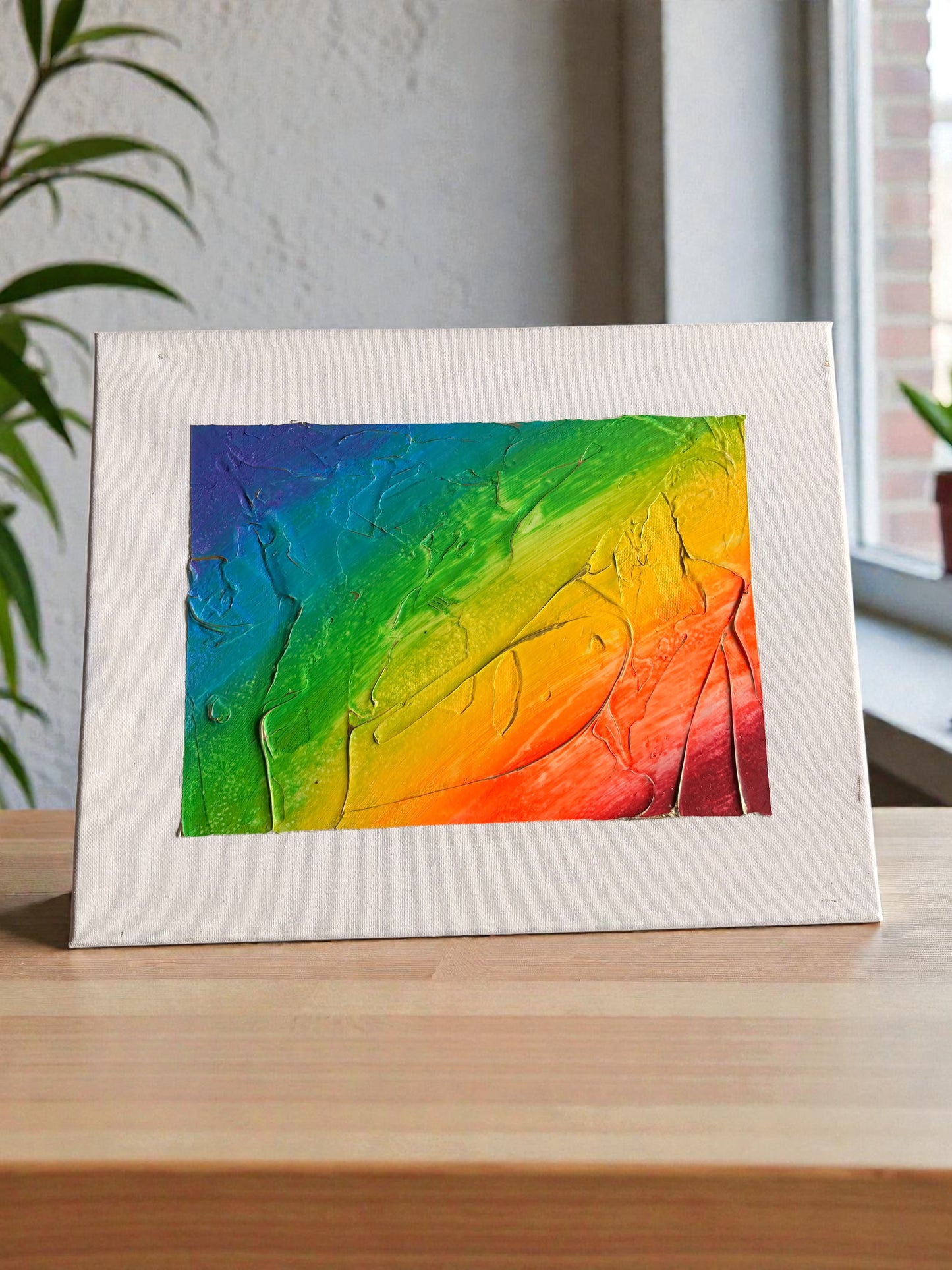 Rainbow Plaster Painting 9x11 - Textured Original –