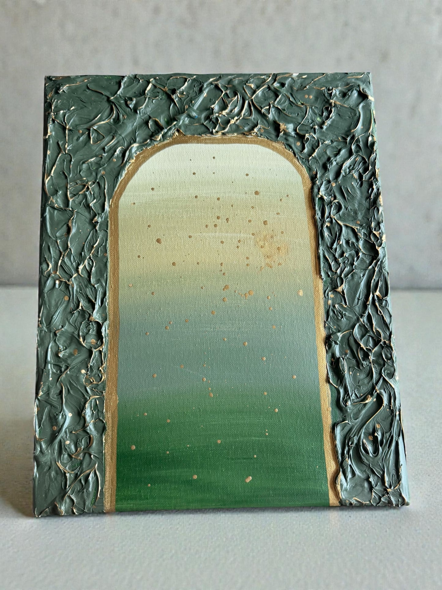 Green Gold Textured Plaster Painting 14x11 - Original –