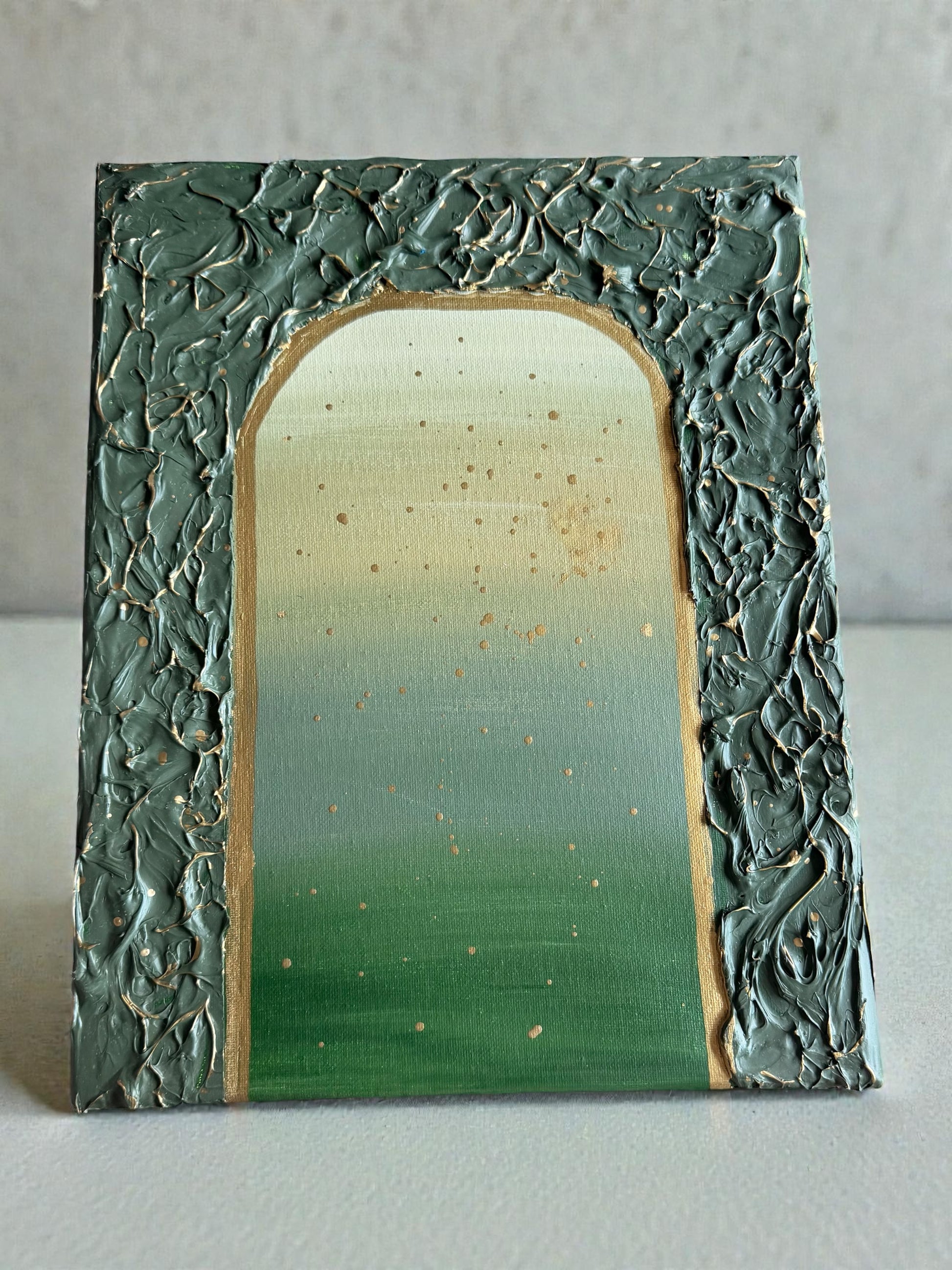 Green Gold Textured Plaster Painting 14x11 - Original –