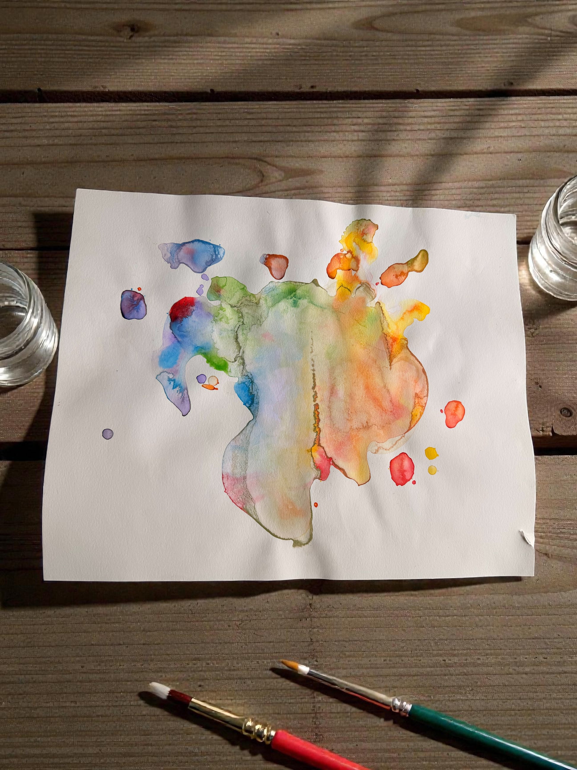 Abstract Rainbow Water Color Splat Painting –