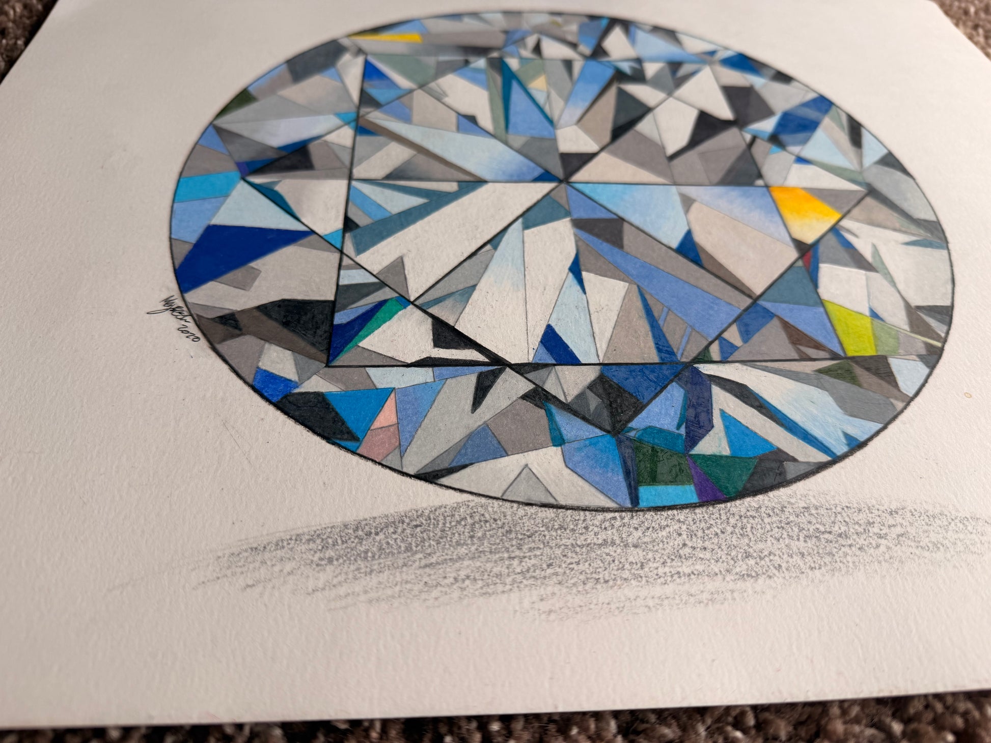 Diamond Drawing 14x17 - Original Gemstone Art –