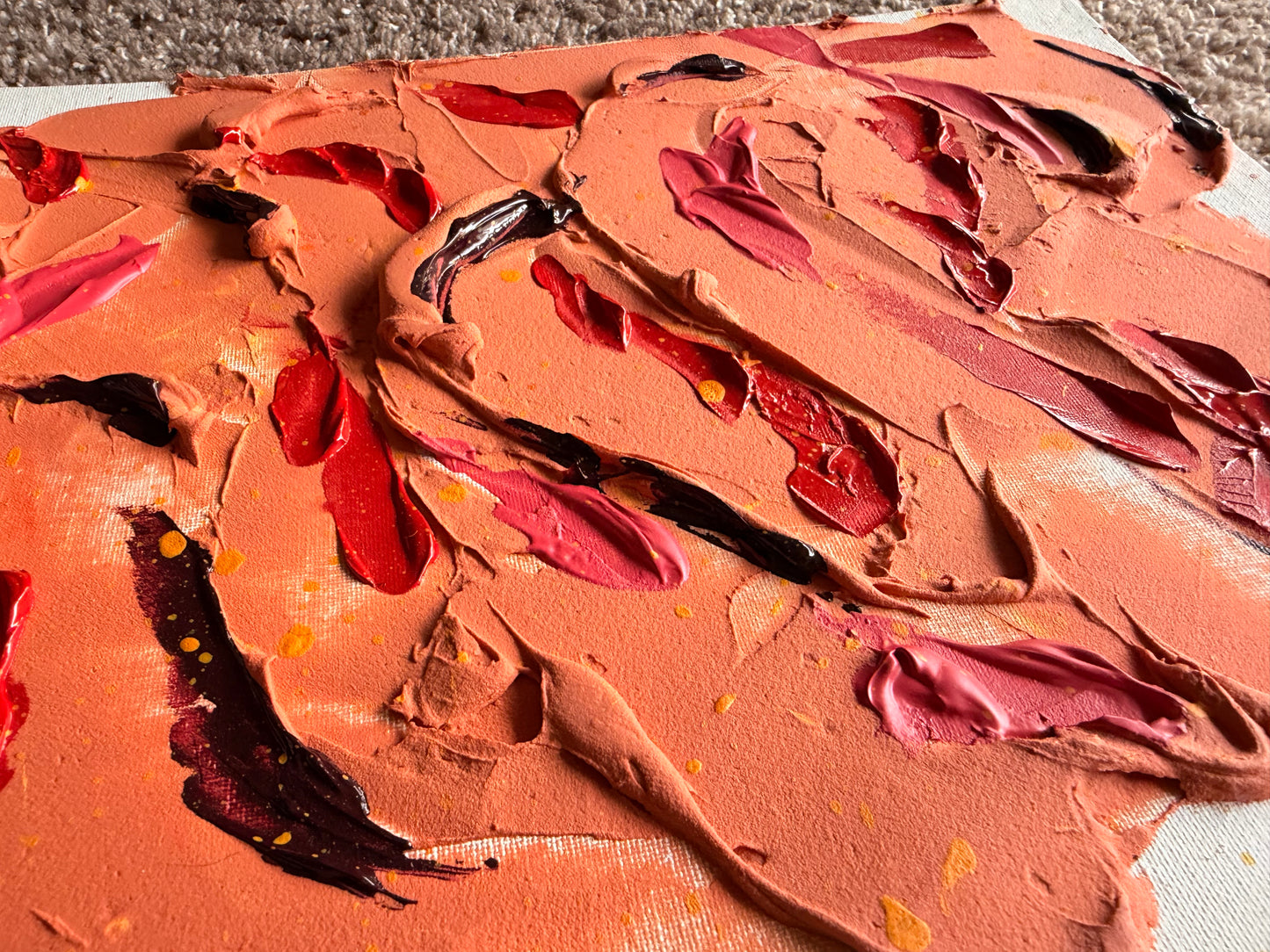 Orange Red Plaster Painting 9x11 - Textured Original –