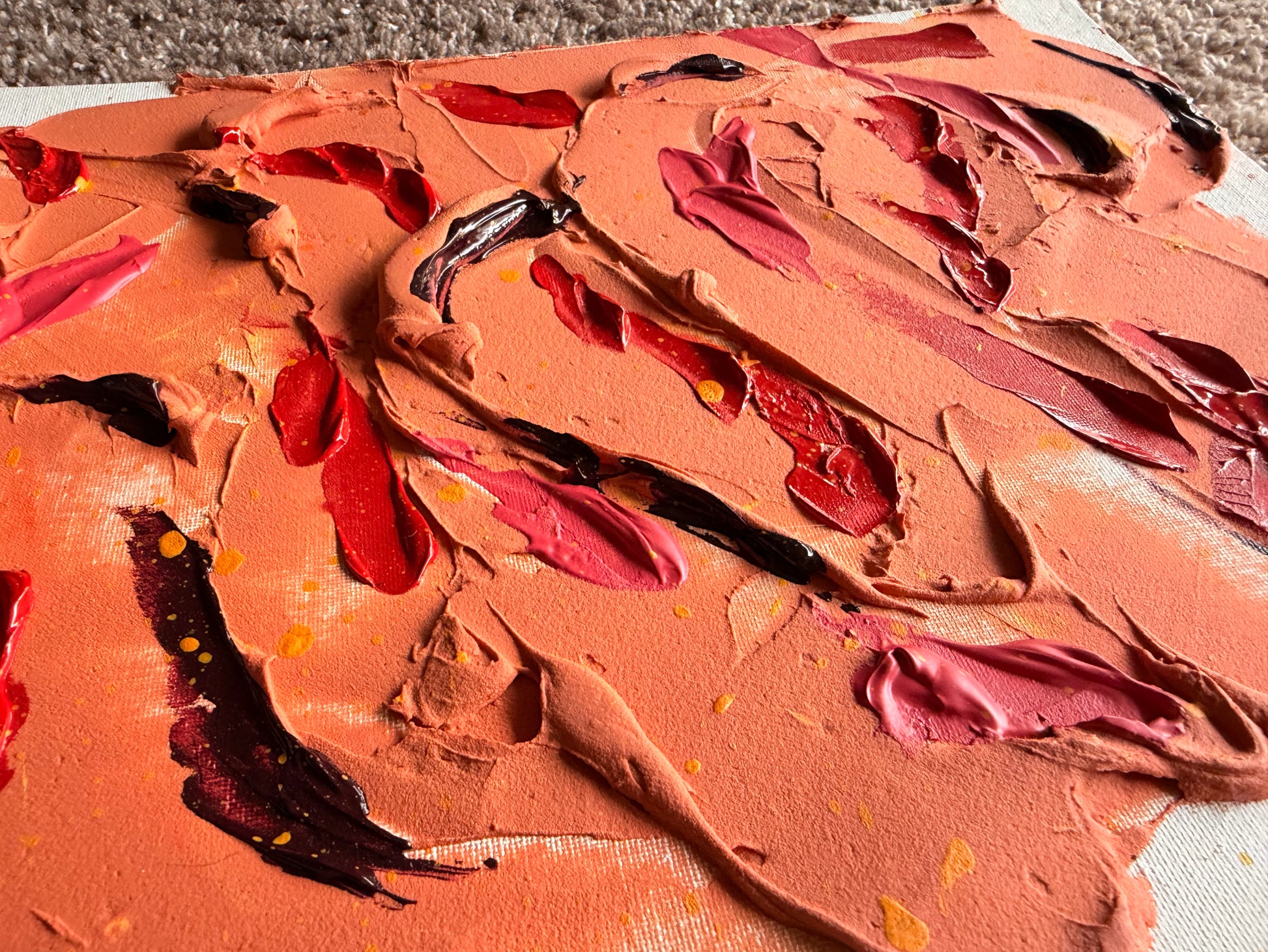 Orange Red Plaster Painting 9x11 - Textured Original –