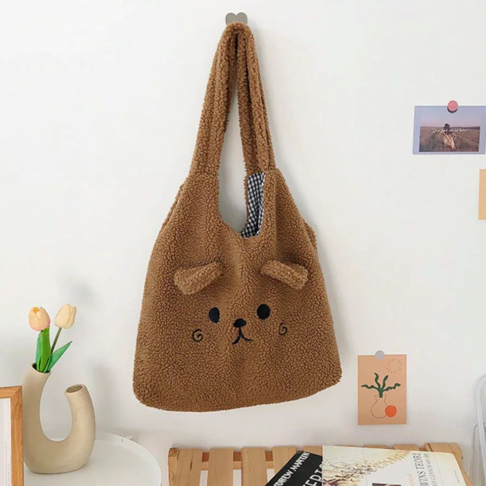 Fluffy Dog Tote Bag - Cute Pup Print Canvas Tote – Brown