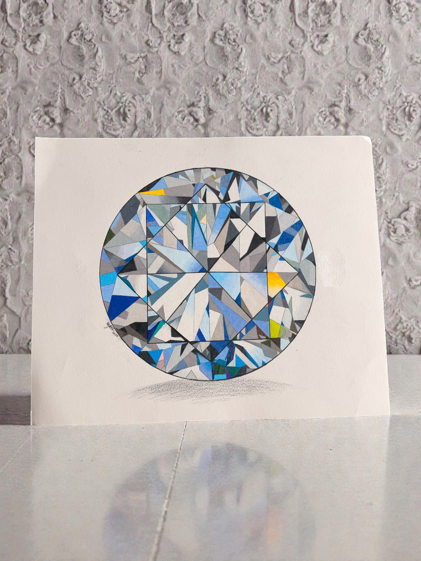 Diamond Drawing 14x17 - Original Gemstone Art –