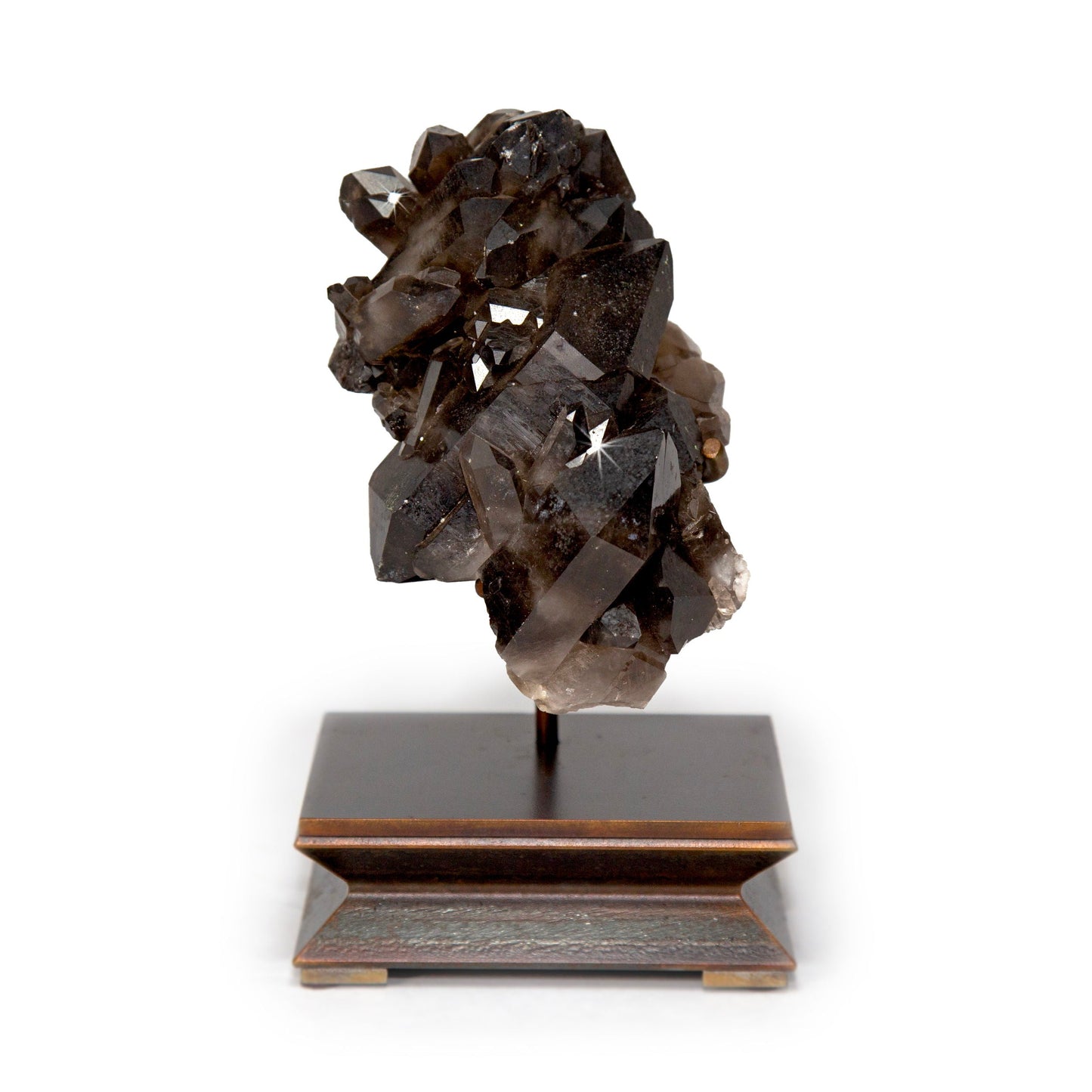 Smoky Quartz Cluster on Custom Metal Stand – Unique Crystal Display Piece –