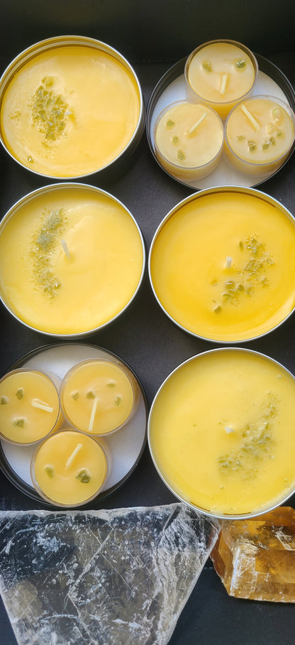 Pure Beeswax Tealight Candles with Moldavite Chips – Gemstone Candle
