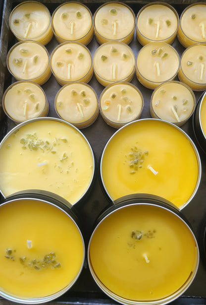 Pure Beeswax Tealight Candles with Moldavite Chips – Gemstone Candle