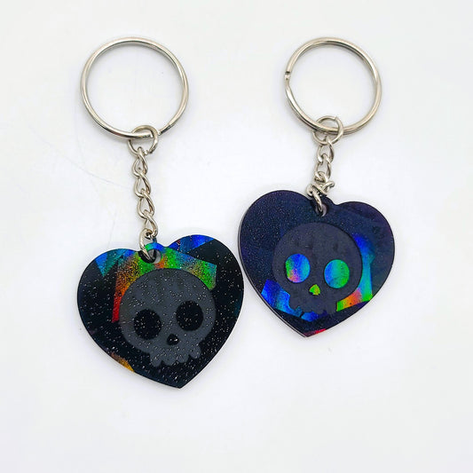 Holographic Skull Heart Key Chain