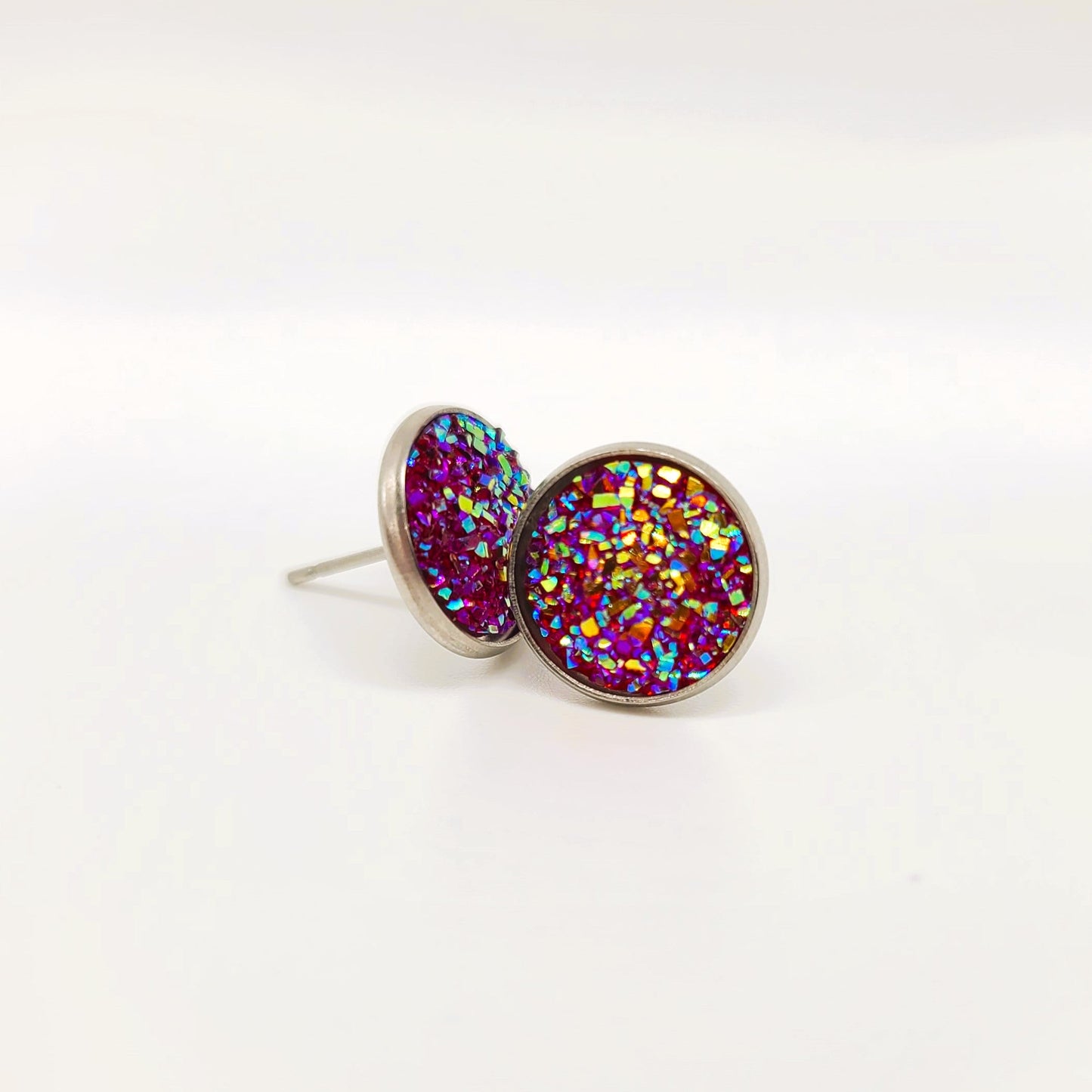 Handcrafted Iridescent Druzy - Post Earrings, multiple colors