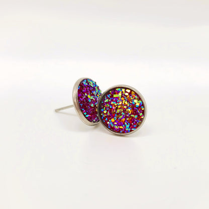 Handcrafted Iridescent Druzy - Post Earrings, multiple colors