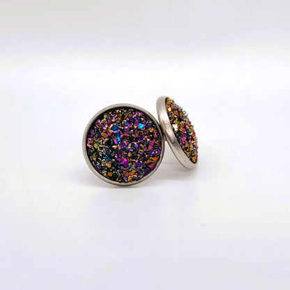 Handcrafted Iridescent Druzy - Post Earrings, multiple colors