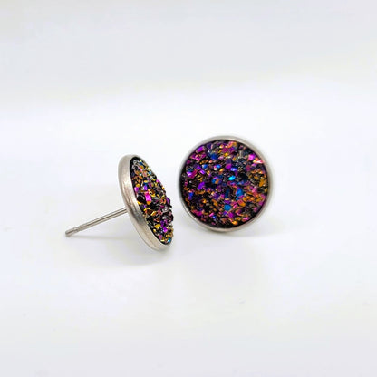 Handcrafted Iridescent Druzy - Post Earrings, multiple colors