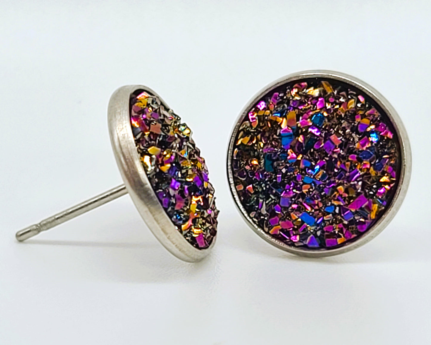 Handcrafted Iridescent Druzy - Post Earrings, multiple colors