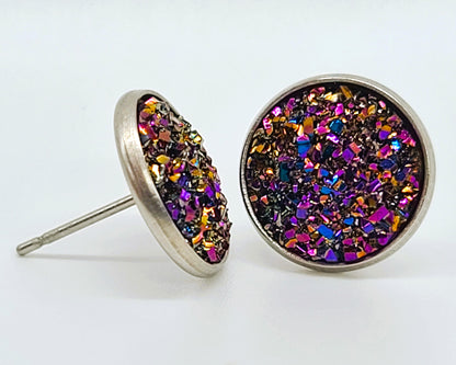 Handcrafted Iridescent Druzy - Post Earrings, multiple colors