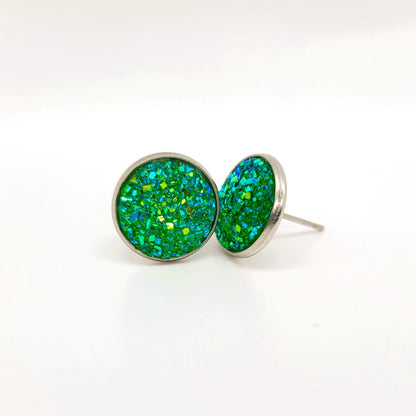Handcrafted Iridescent Druzy - Post Earrings, multiple colors