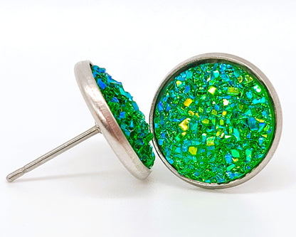 Handcrafted Iridescent Druzy - Post Earrings, multiple colors