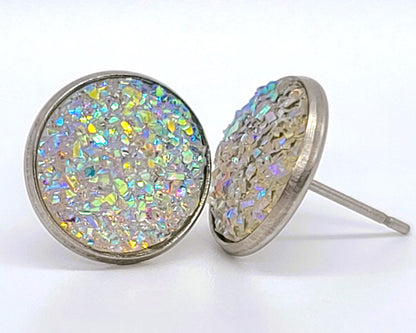 Handcrafted Iridescent Druzy - Post Earrings, multiple colors
