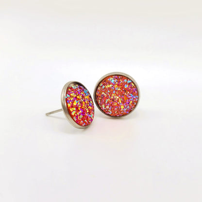 Handcrafted Iridescent Druzy - Post Earrings, multiple colors