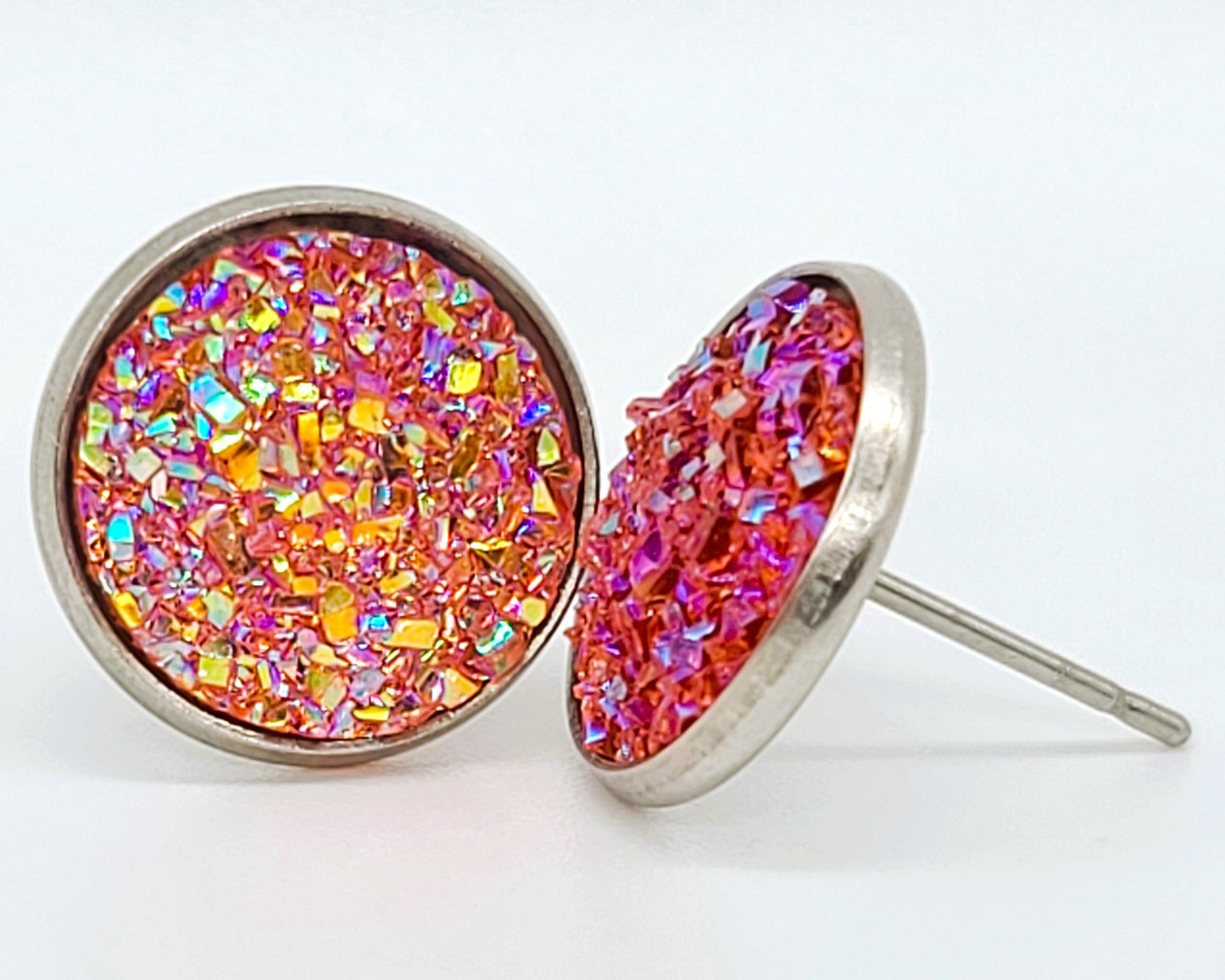 Handcrafted Iridescent Druzy - Post Earrings, multiple colors