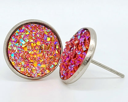 Handcrafted Iridescent Druzy - Post Earrings, multiple colors