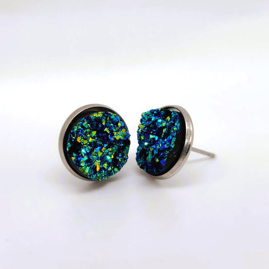 Handcrafted Iridescent Druzy - Post Earrings, multiple colors