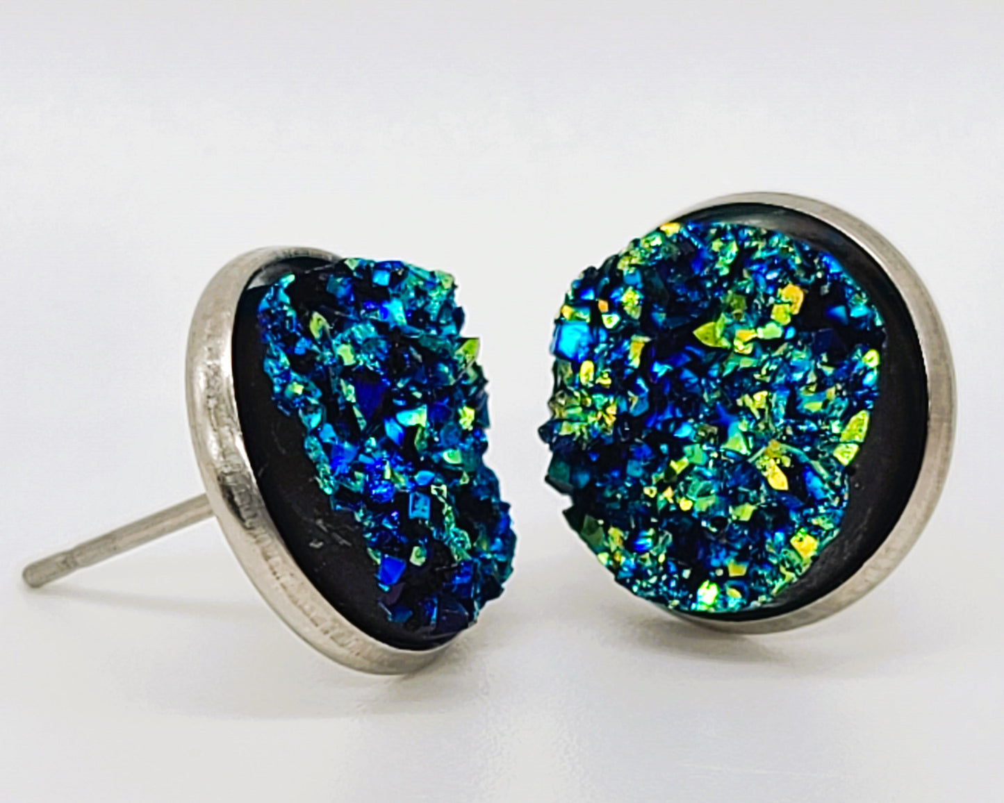 Handcrafted Iridescent Druzy - Post Earrings, multiple colors