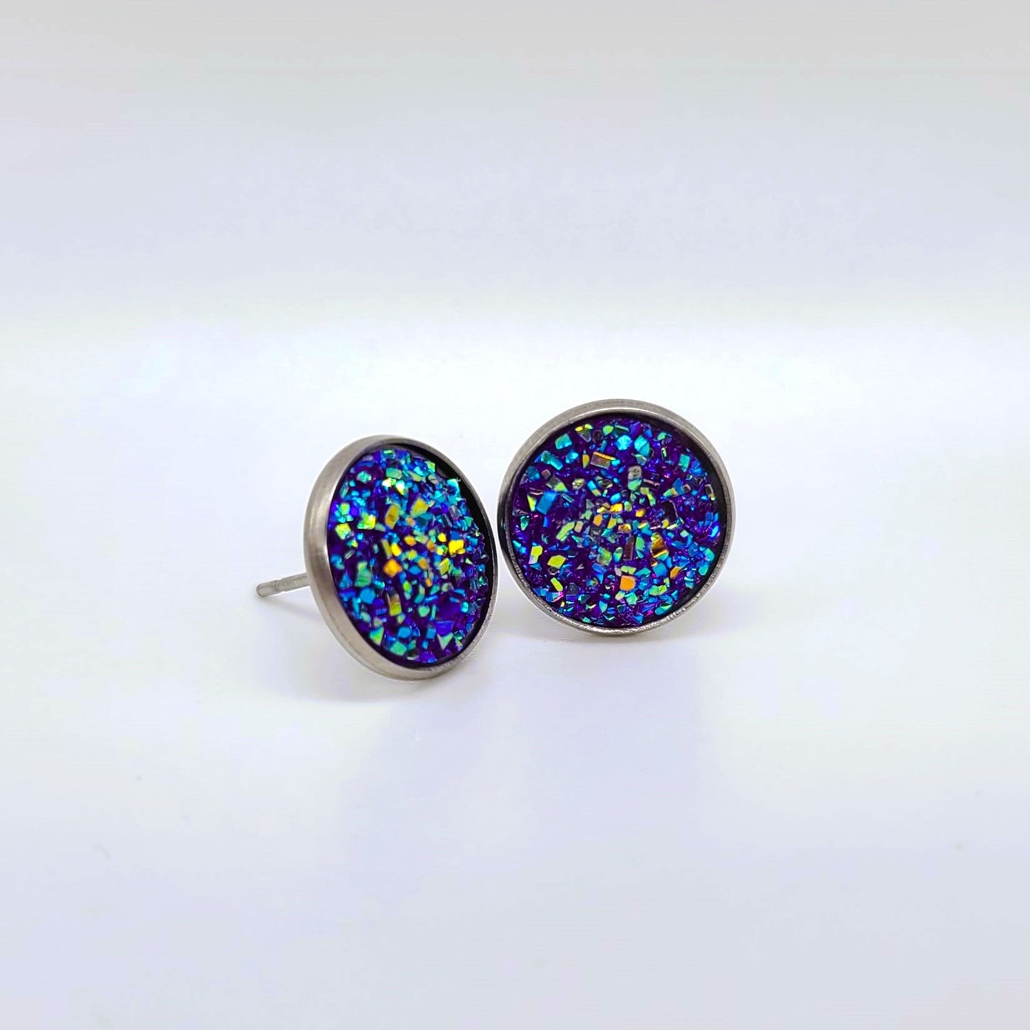 Handcrafted Iridescent Druzy - Post Earrings, multiple colors