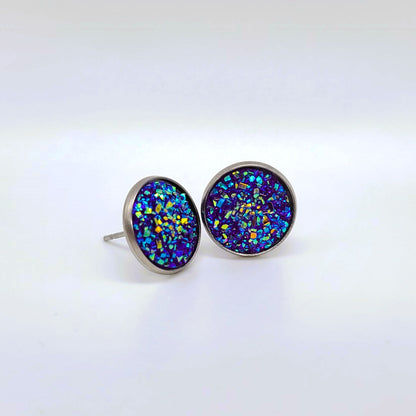 Handcrafted Iridescent Druzy - Post Earrings, multiple colors