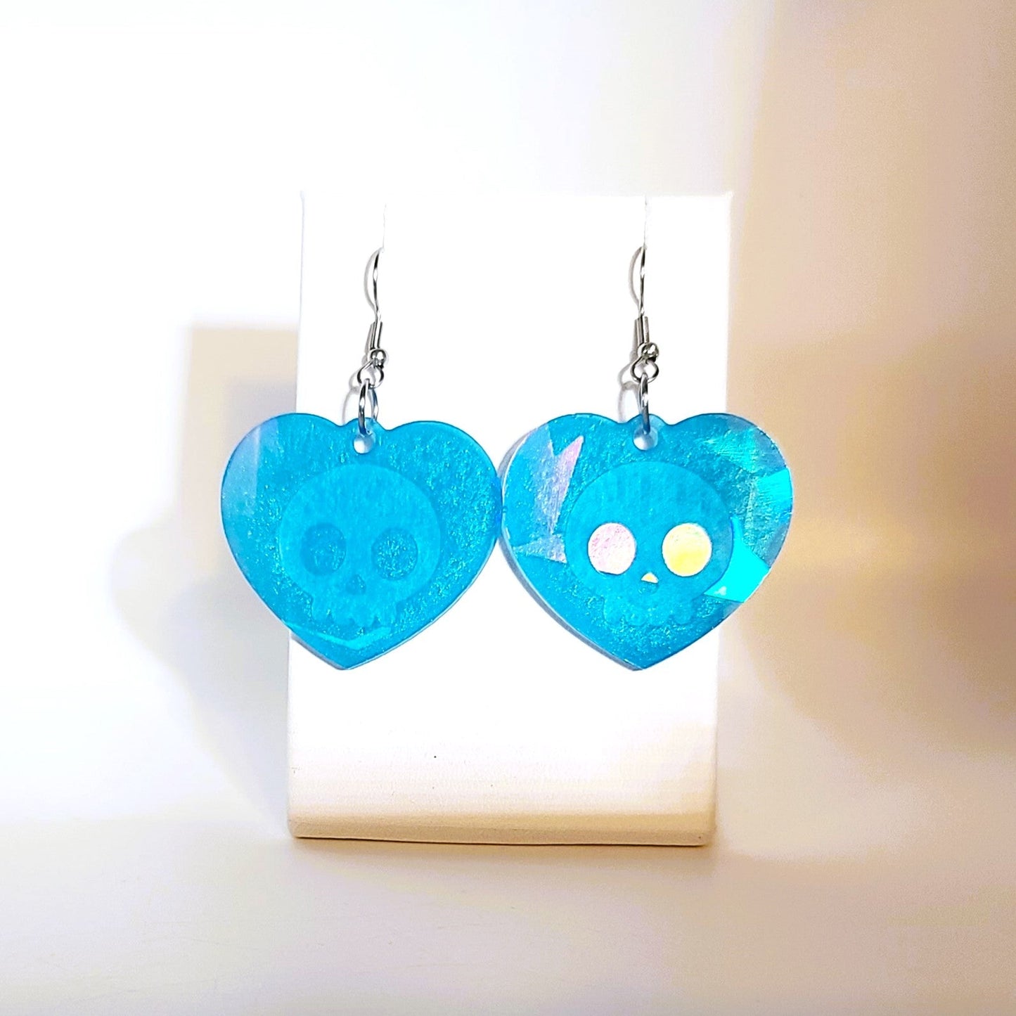 Holographic Skull Heart Shaped Earrings