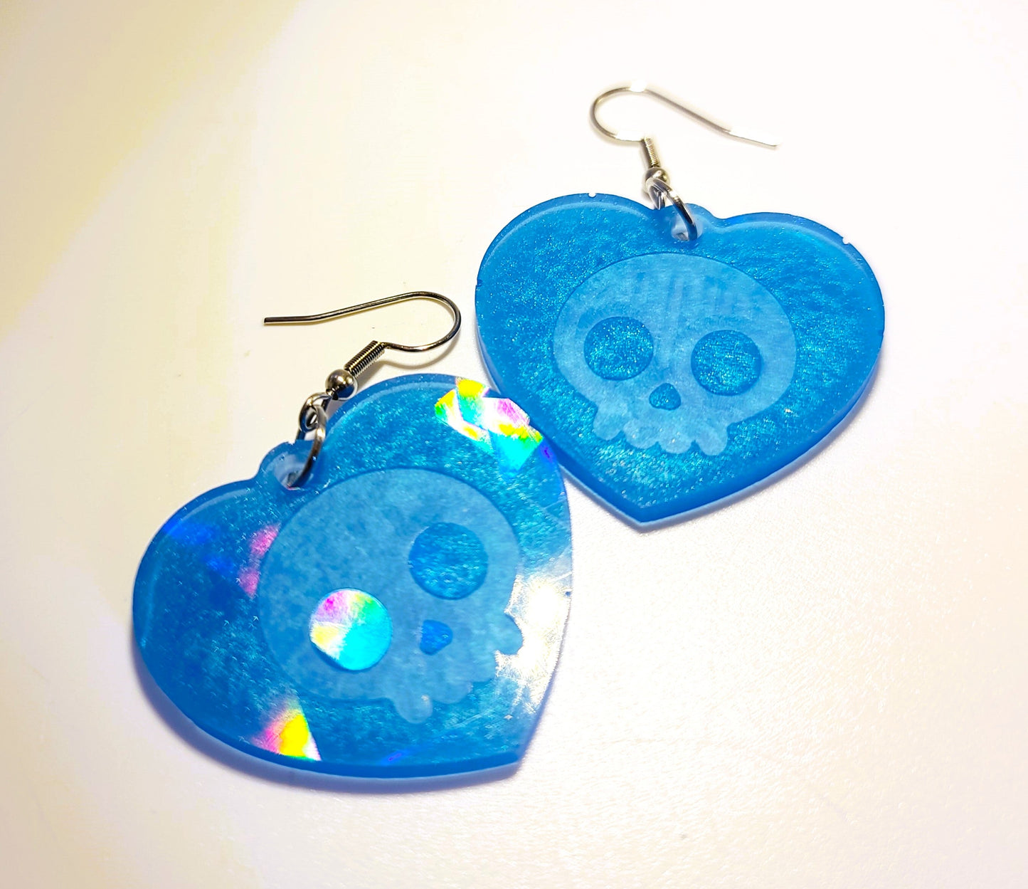 Holographic Skull Heart Shaped Earrings