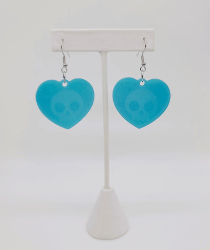 Holographic Skull Heart Shaped Earrings