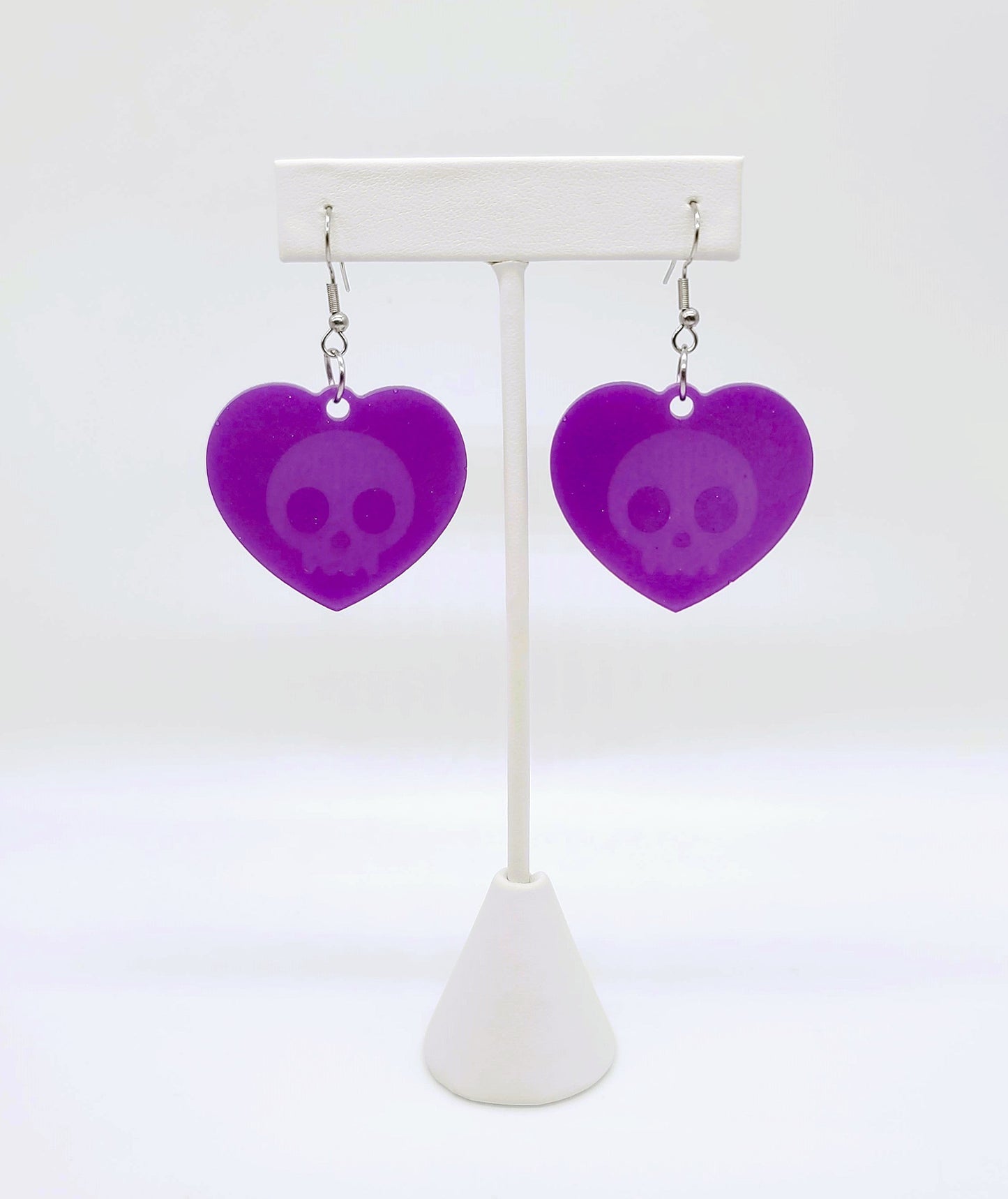 Holographic Skull Heart Shaped Earrings
