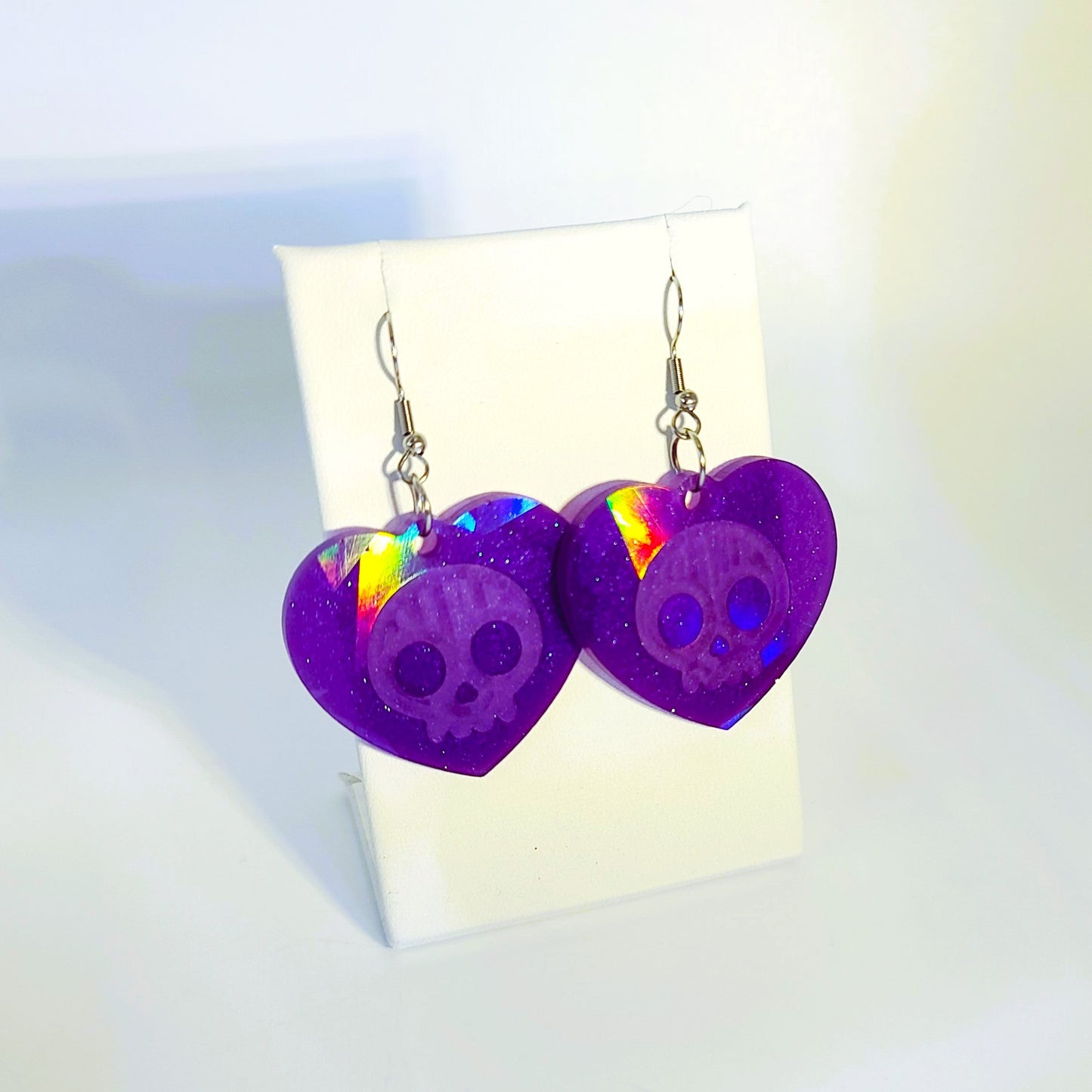 Holographic Skull Heart Shaped Earrings