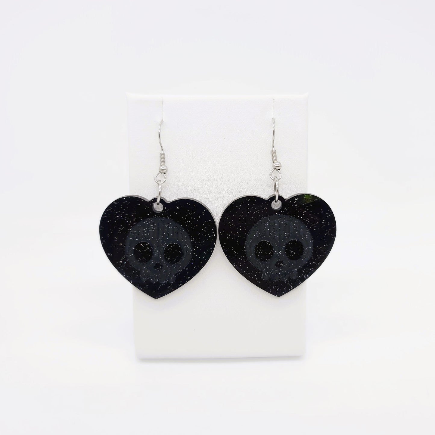 Holographic Skull Heart Shaped Earrings