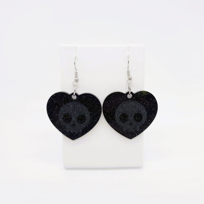 Holographic Skull Heart Shaped Earrings
