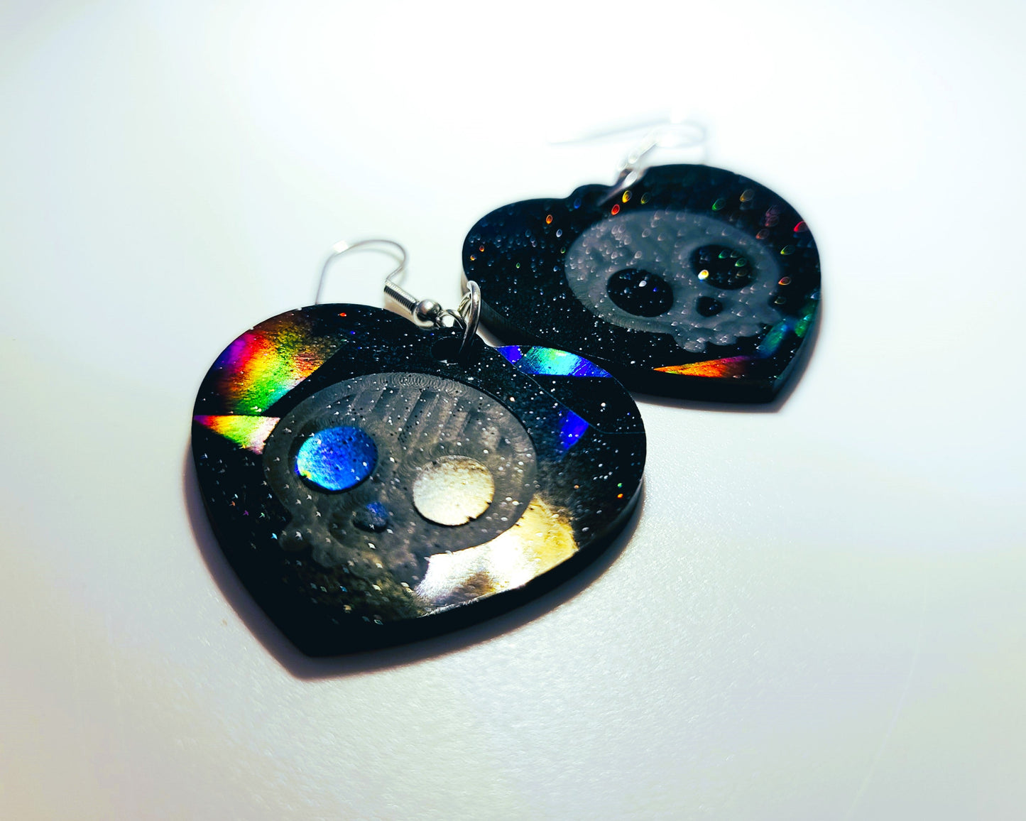 Holographic Skull Heart Shaped Earrings