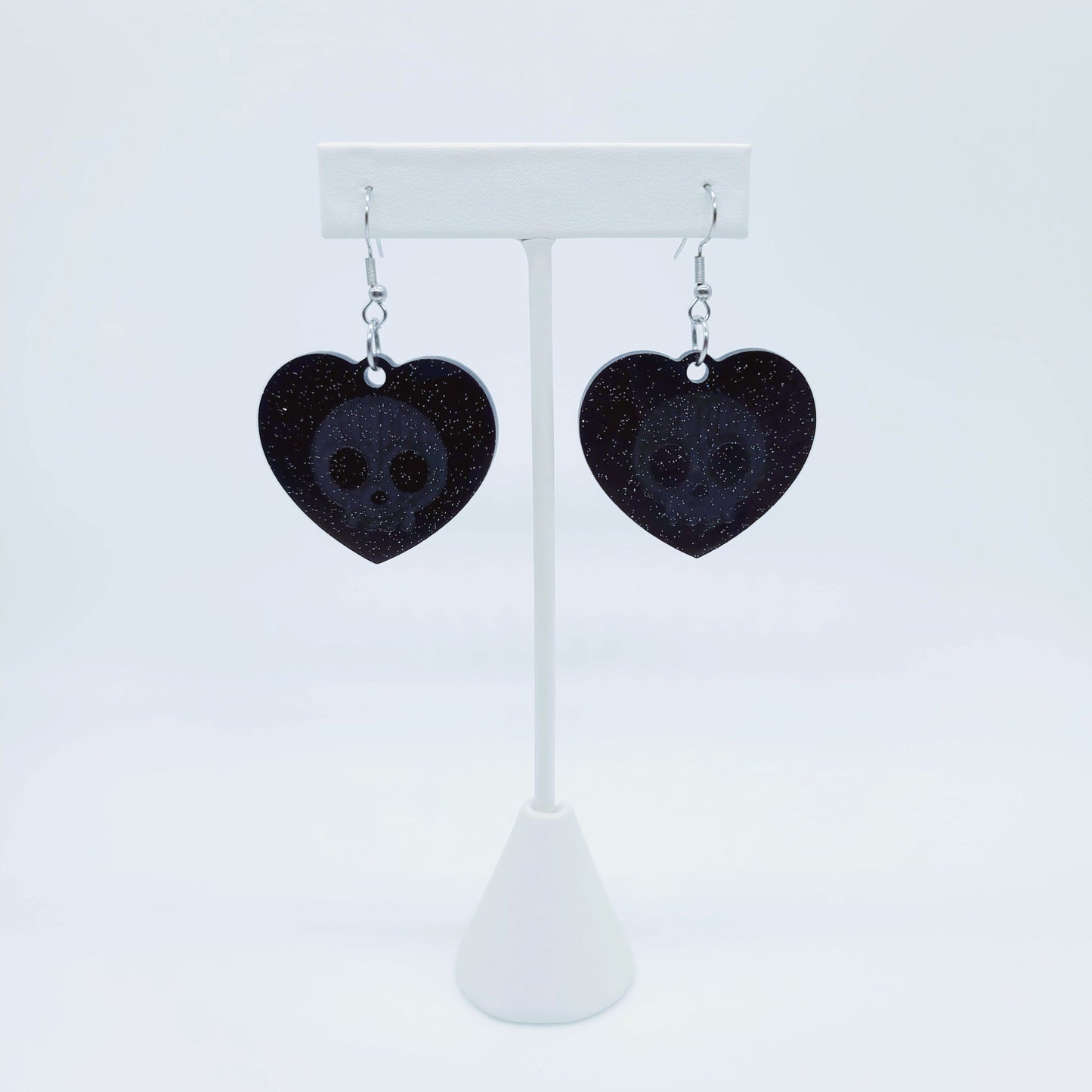 Holographic Skull Heart Shaped Earrings