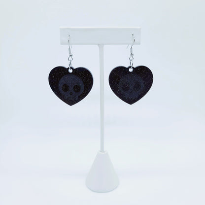 Holographic Skull Heart Shaped Earrings