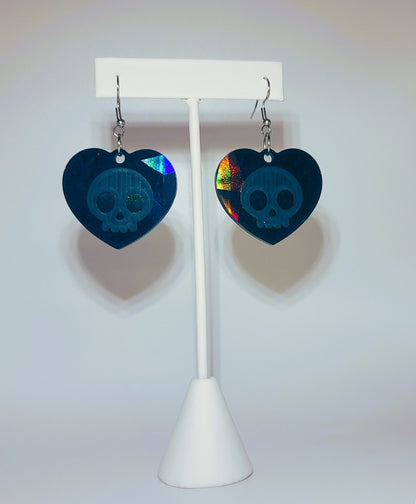 Holographic Skull Heart Shaped Earrings